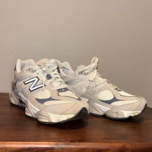New Balance Cream and Navy Athletic Shoes